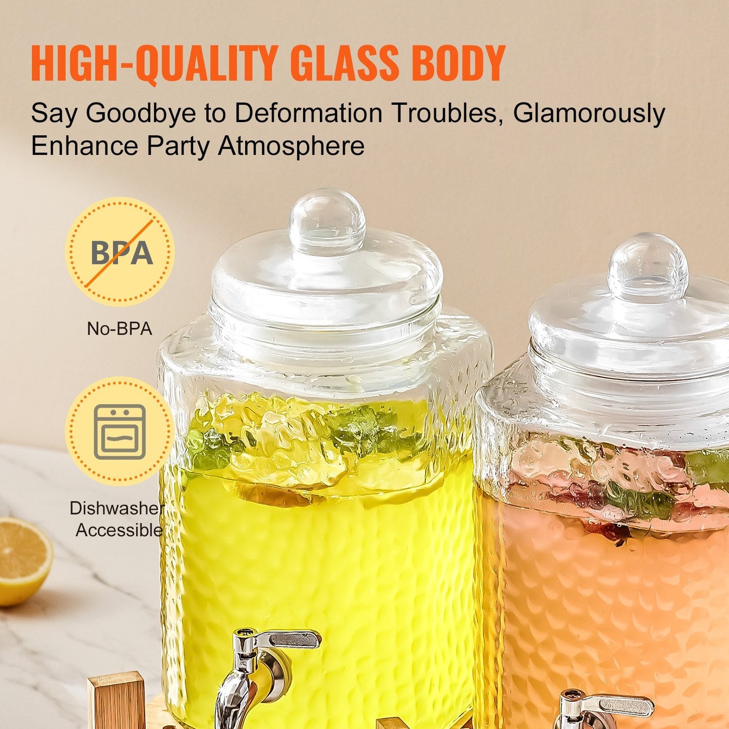 1.5 Gallon Glass Beverage Dispenser with Stand and Stainless Steel Spigot