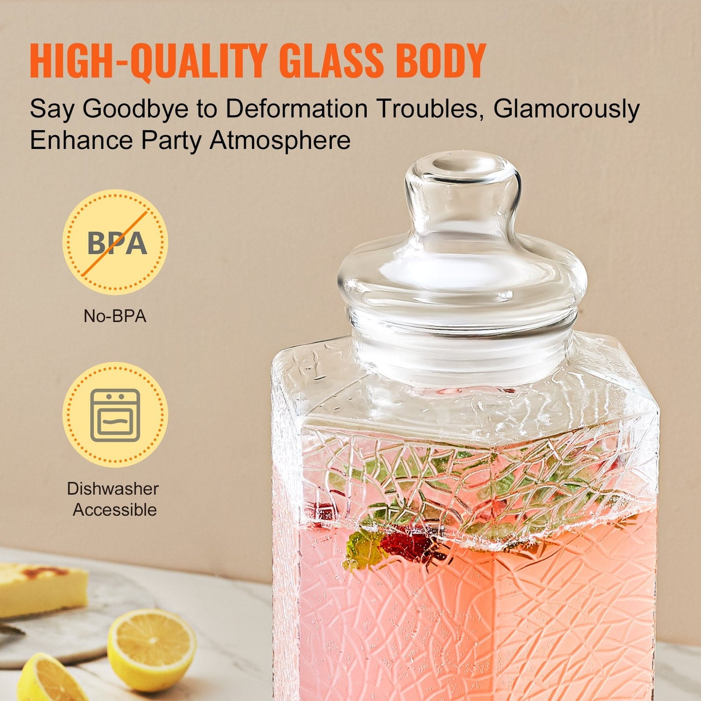 Glass Beverage Dispenser with Stand, 10L Capacity for Parties and Events
