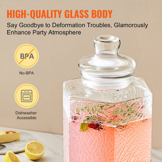 Glass Beverage Dispenser with Stand, 10L Capacity for Parties and Events
