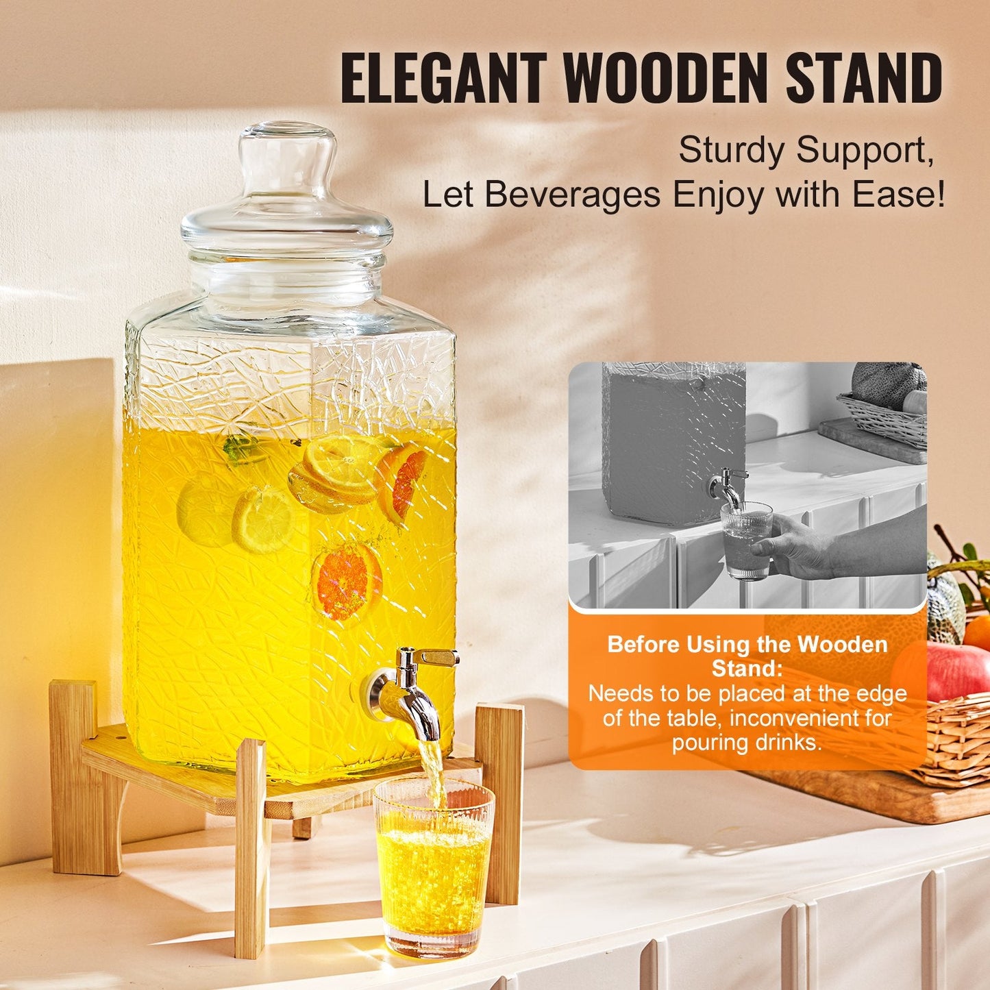 Glass Beverage Dispenser with Stand, 10L Capacity for Parties and Events