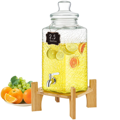 VEVOR Beverage Dispenser, 2.5 Gallon Drink Dispensers for Parties, Glass Juice Dispenser