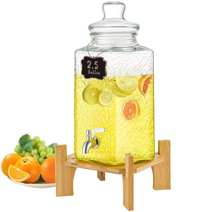 Glass Beverage Dispenser with Stand, 10L Capacity for Parties and Events
