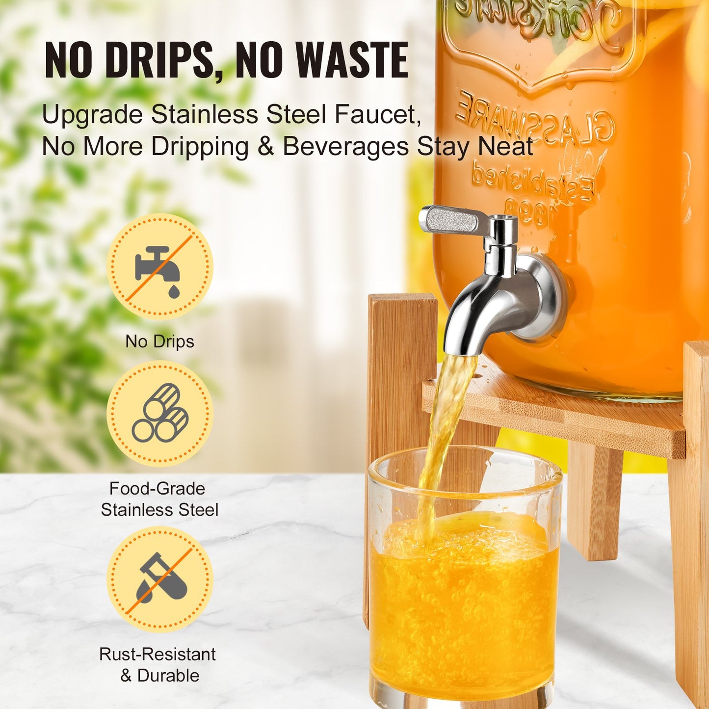 VEVOR Beverage Dispenser, 1 Gallon Drink Dispensers for Parties, Glass Juice Dispenser