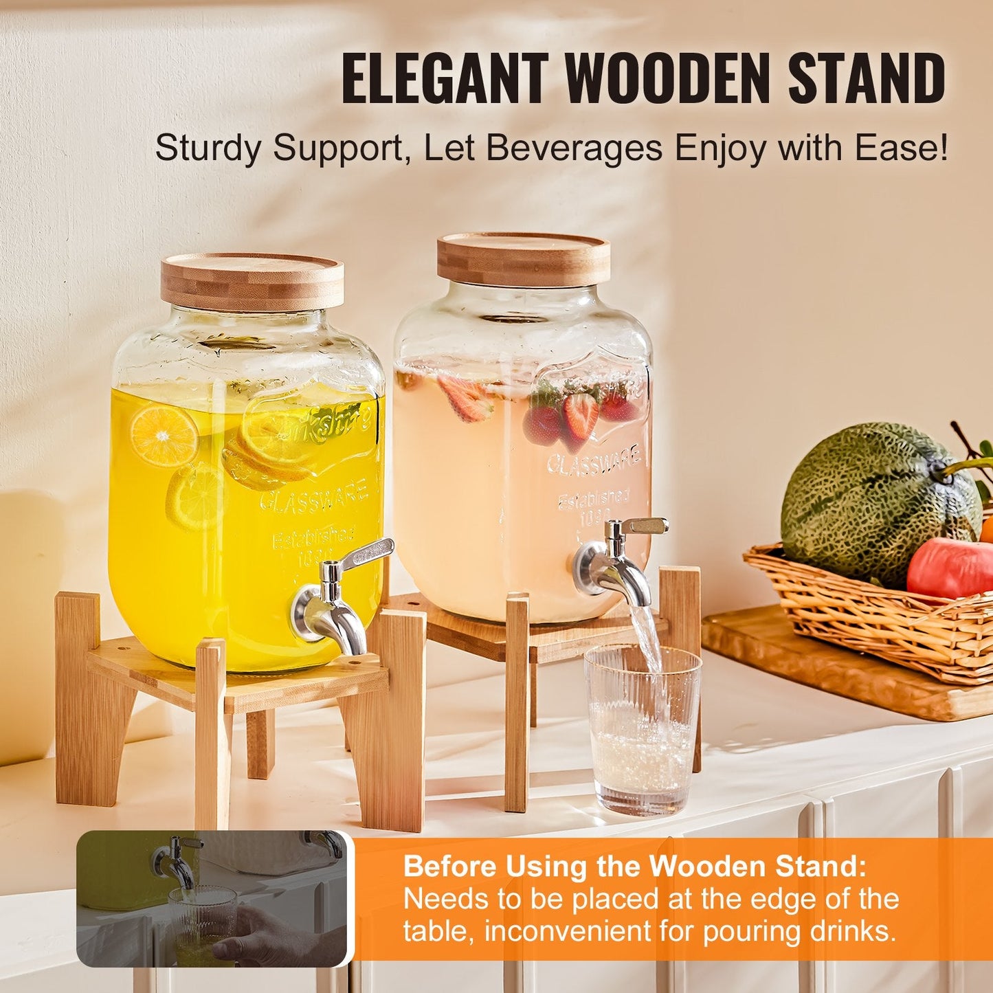 Glass Beverage Dispenser with Stand, 3.8L Capacity, Stainless Steel Spigot