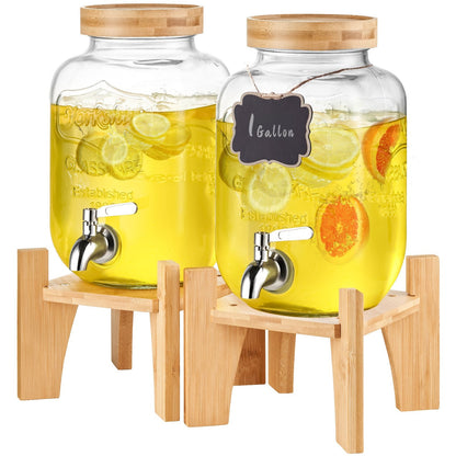 Glass Beverage Dispenser with Stand, 3.8L Capacity, Stainless Steel Spigot