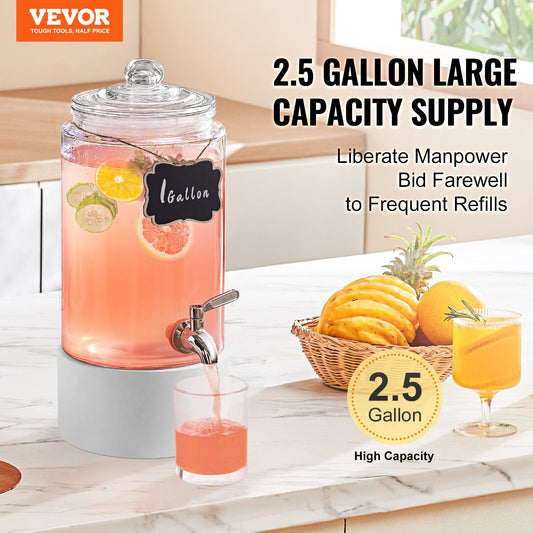 1 Gallon Glass Beverage Dispenser with Stainless Steel Spigot for Events