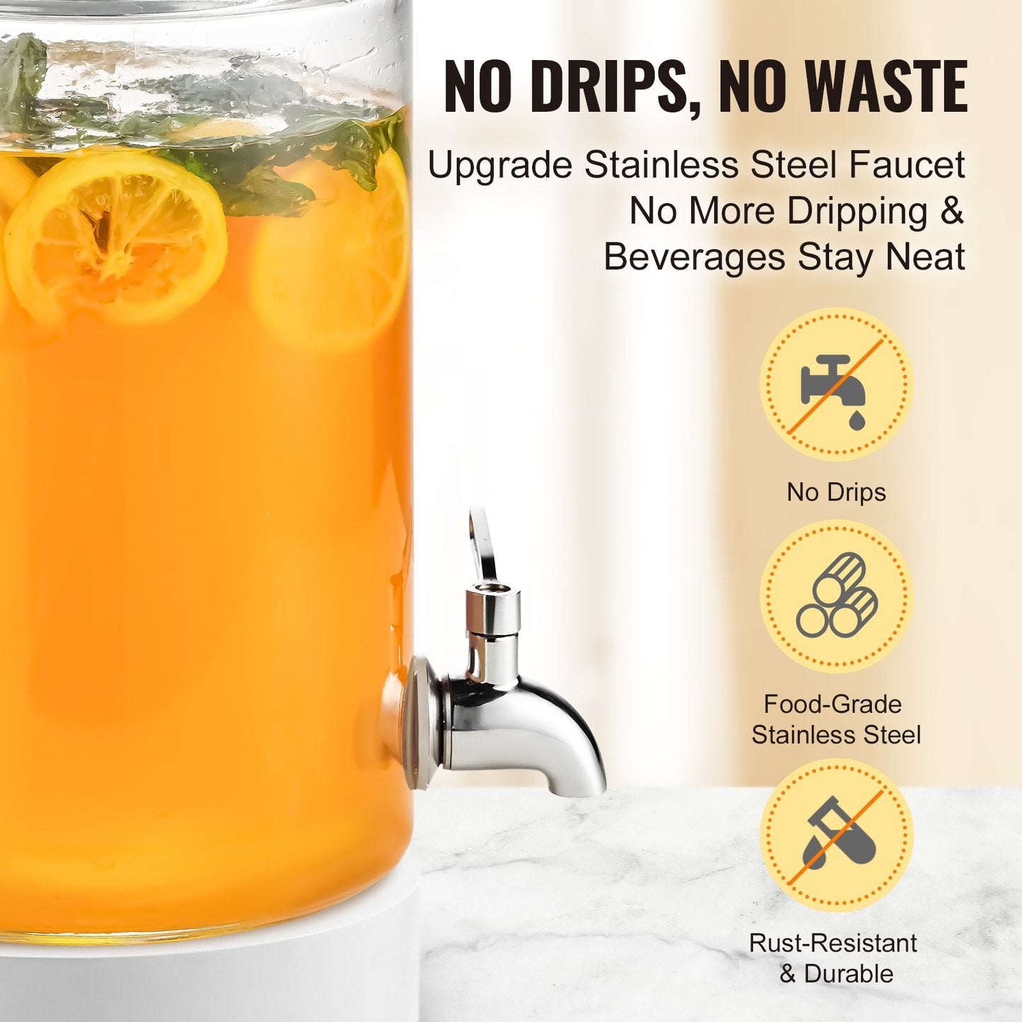 1 Gallon Glass Beverage Dispenser with Stainless Steel Spigot for Events