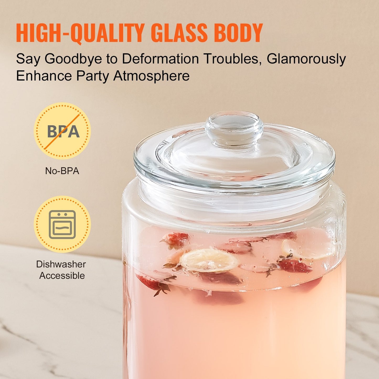 1 Gallon Glass Beverage Dispenser with Stainless Steel Spigot for Events