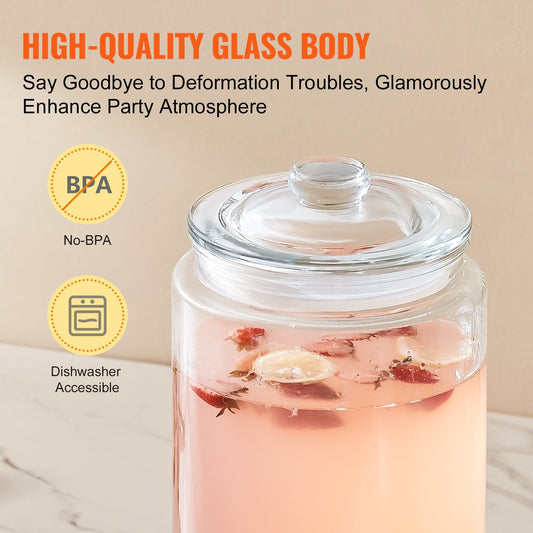 1 Gallon Glass Beverage Dispenser with Stainless Steel Spigot for Events