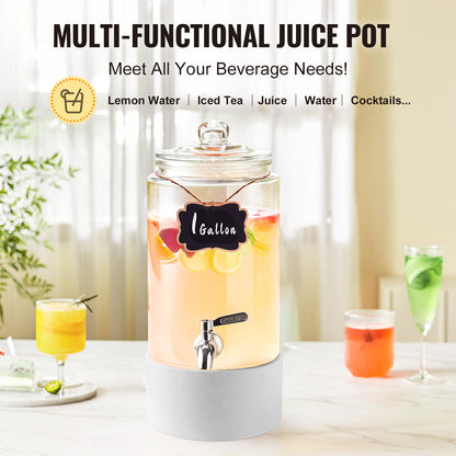 VEVOR Beverage Dispenser, 1 Gallon Drink Dispensers for Parties, Glass Juice Dispenser