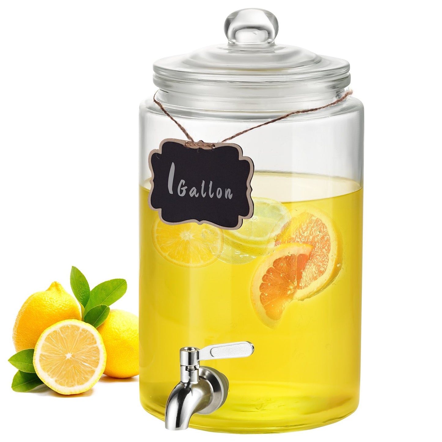 1 Gallon Glass Beverage Dispenser with Stainless Steel Spigot for Events