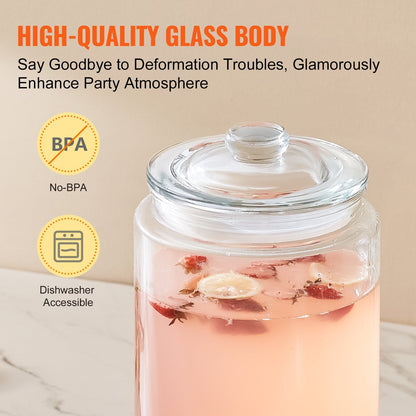 2 Gallon Glass Beverage Dispenser with Stainless Steel Spigot for Events