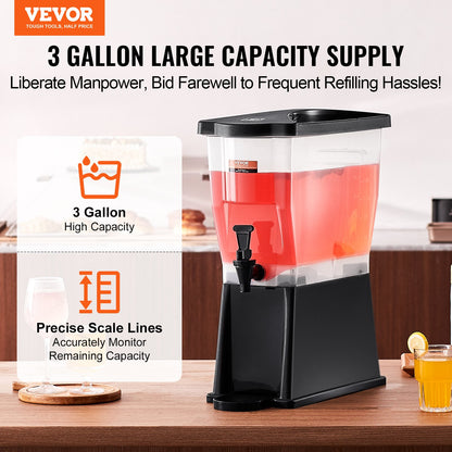 VEVOR Beverage Dispenser, 3 Gallon Drink Dispenser for Parties, Plastic Juice Dispenser