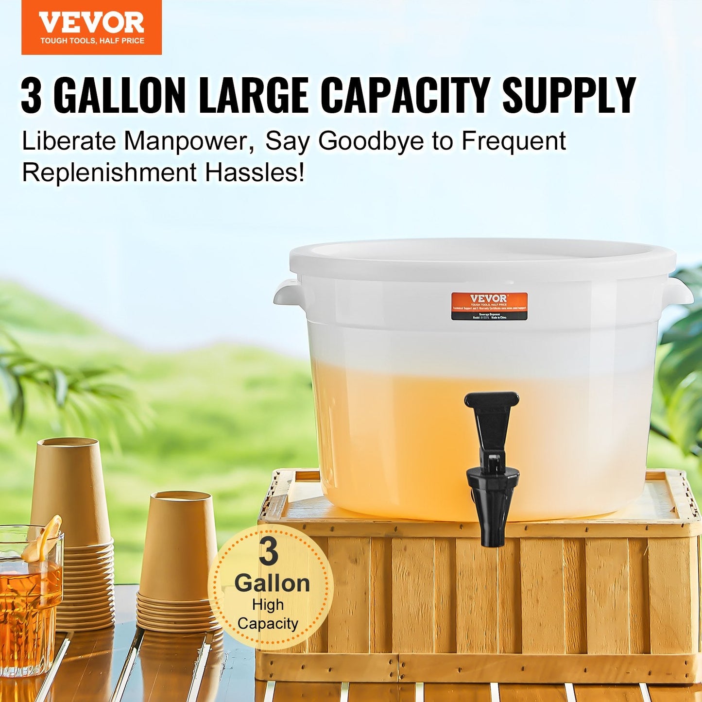 3 Gallon (11L) Plastic Beverage Dispenser with Spigot for Parties & Events