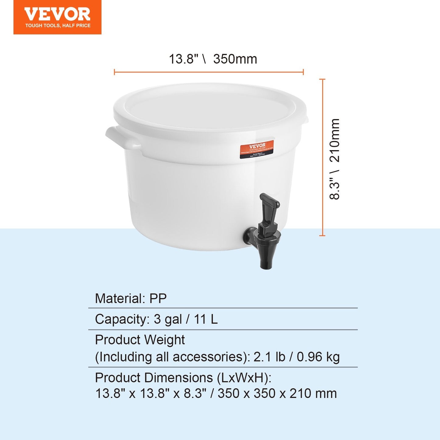 3 Gallon (11L) Plastic Beverage Dispenser with Spigot for Parties & Events
