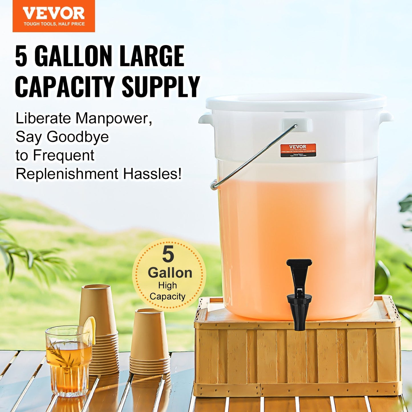 5-Gallon Plastic Drink Dispenser with Spigot for Parties and Events