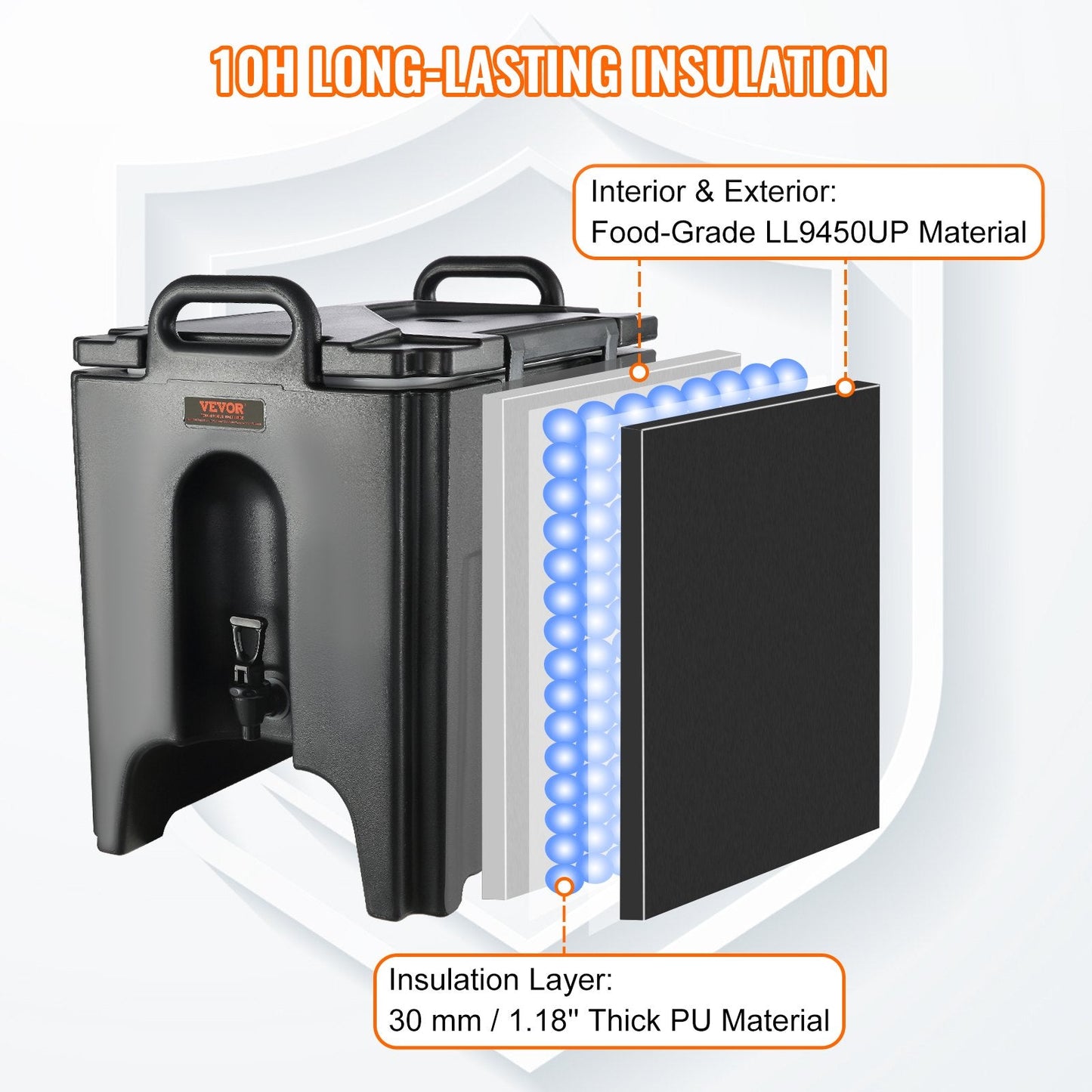 37.6 L Thermal Drink Dispenser with 30 mm Insulation, Ideal for Restaurants