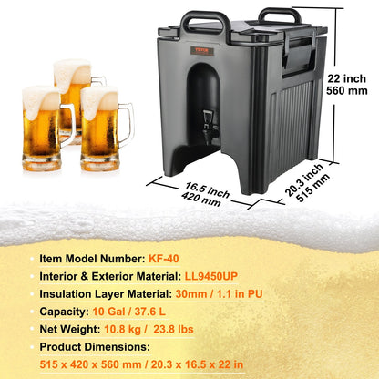 37.6 L Thermal Drink Dispenser with 30 mm Insulation, Ideal for Restaurants