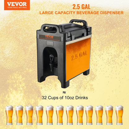 Insulated 9.5L Hot & Cold Beverage Dispenser with 23mm PU Layer, Food-Grade LDPE