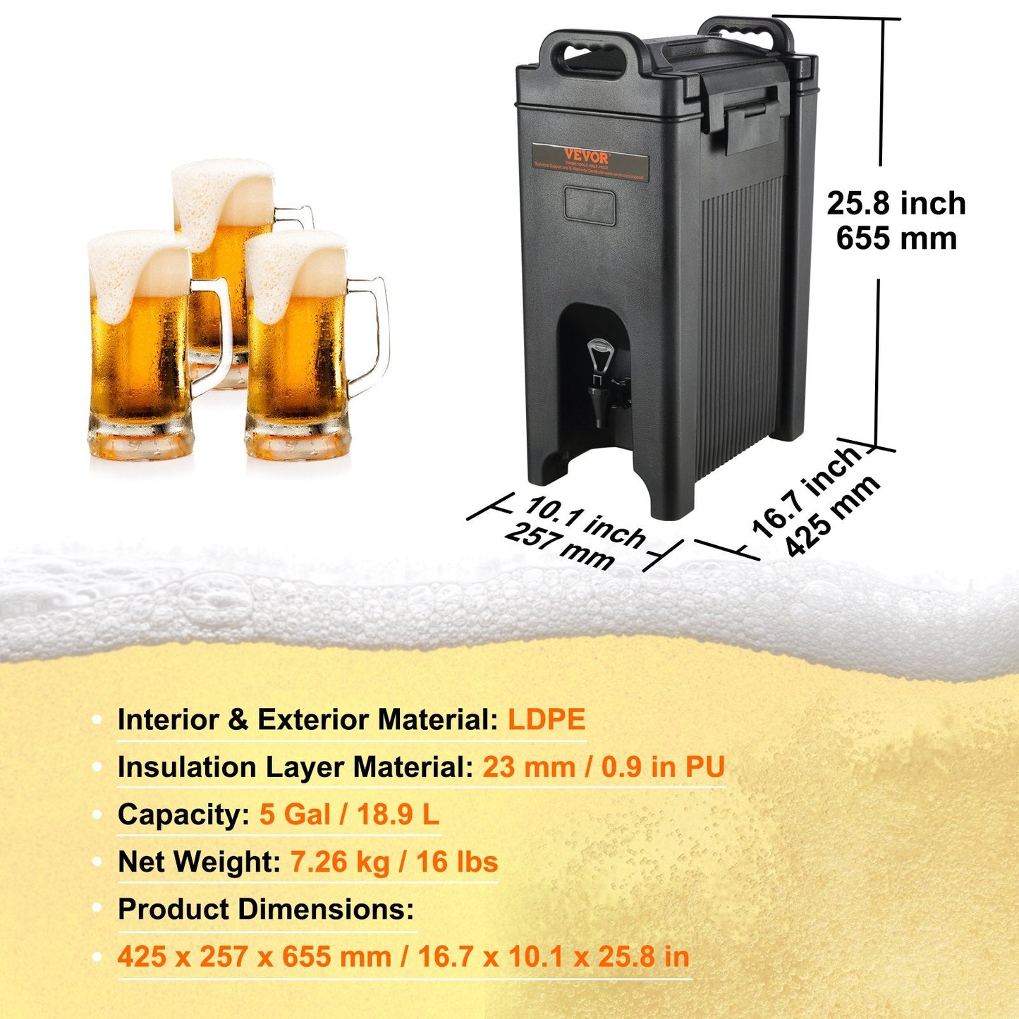 Insulated 18.9L Thermal Drink Dispenser with Precision Faucet for Hot & Cold Beverages