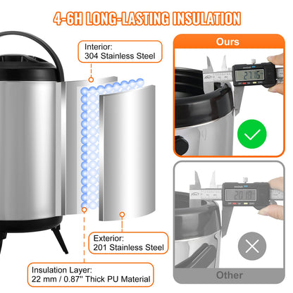 VEVOR Stainless Steel Insulated Beverage Dispenser, 7.6 Liter, Thermal Hot and Cold
