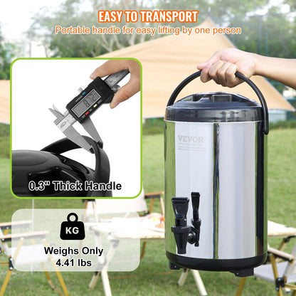 VEVOR Stainless Steel Insulated Beverage Dispenser, 7.6 Liter, Thermal Hot and Cold