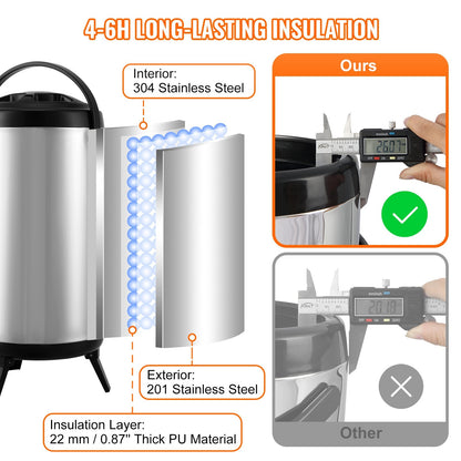 Stainless Steel 9.2L Insulated Beverage Dispenser for Hot & Cold Drinks
