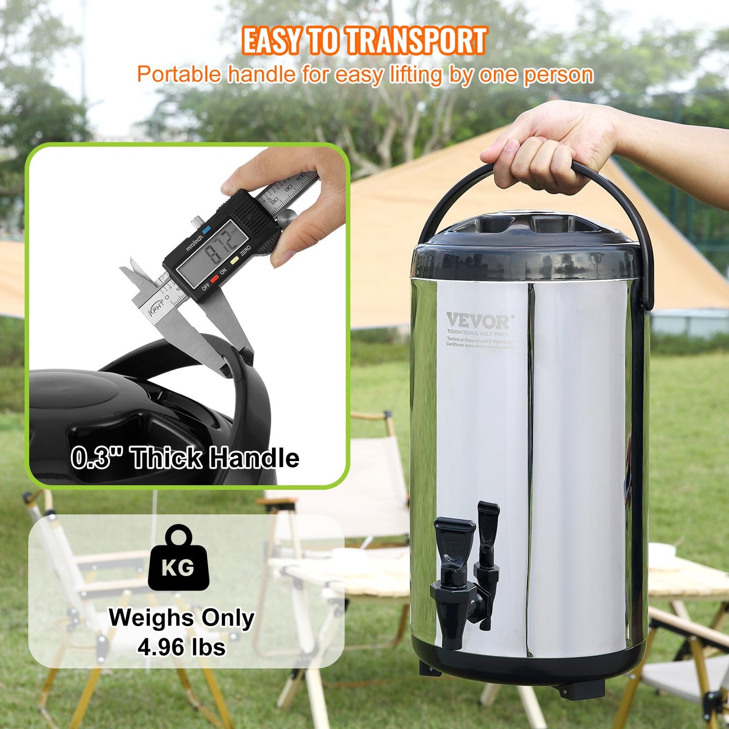 VEVOR Stainless Steel Insulated Beverage Dispenser, 9.2 Liter, Thermal Hot and Cold