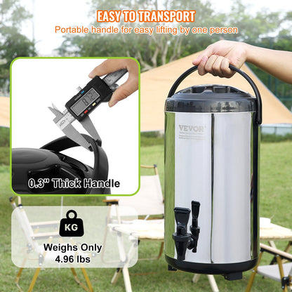Stainless Steel 9.2L Insulated Beverage Dispenser for Hot & Cold Drinks