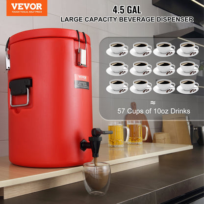 VEVOR Stainless Steel Insulated Beverage Dispenser, 17.2 Liter, Thermal Hot and