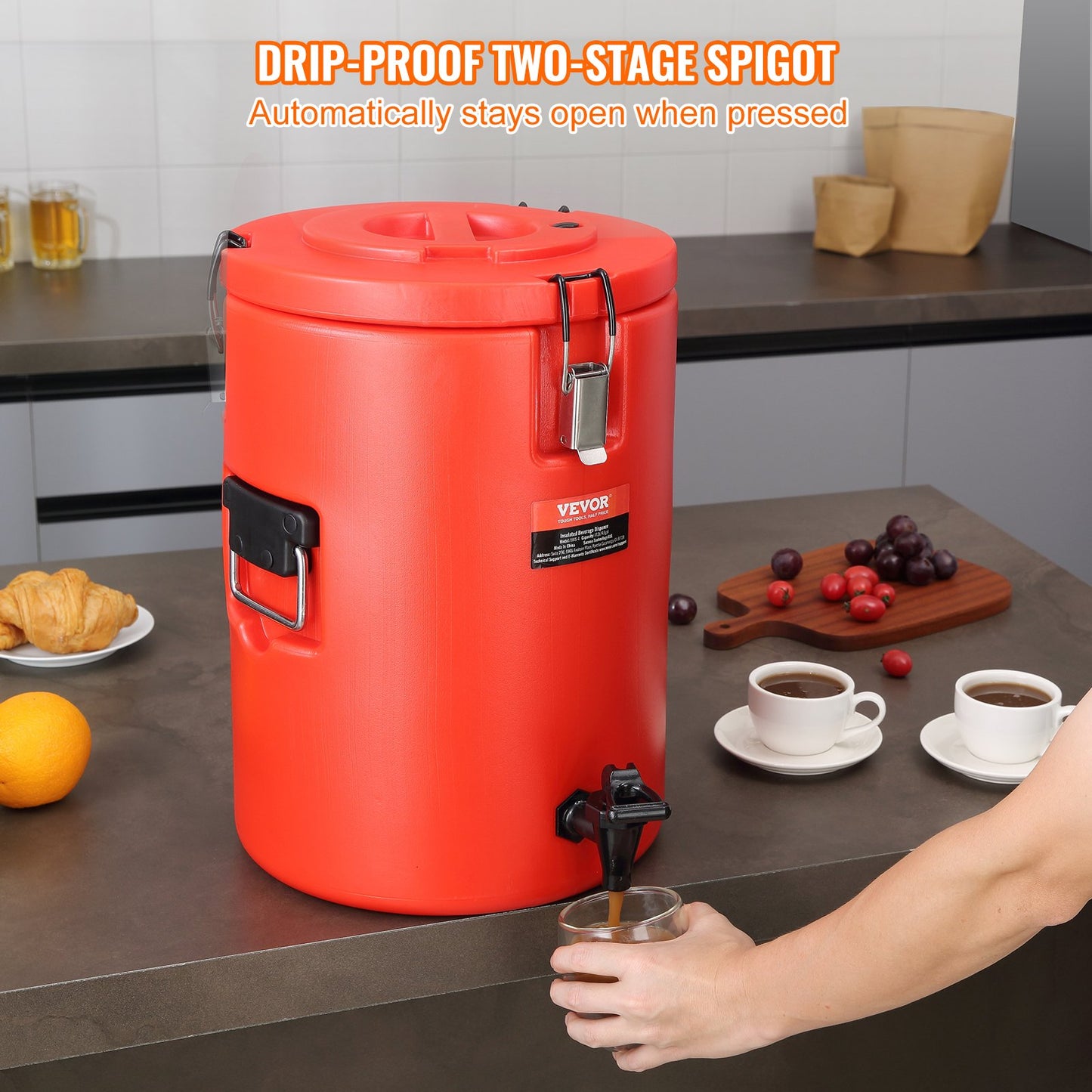 VEVOR Stainless Steel Insulated Beverage Dispenser, 17.2 Liter, Thermal Hot and