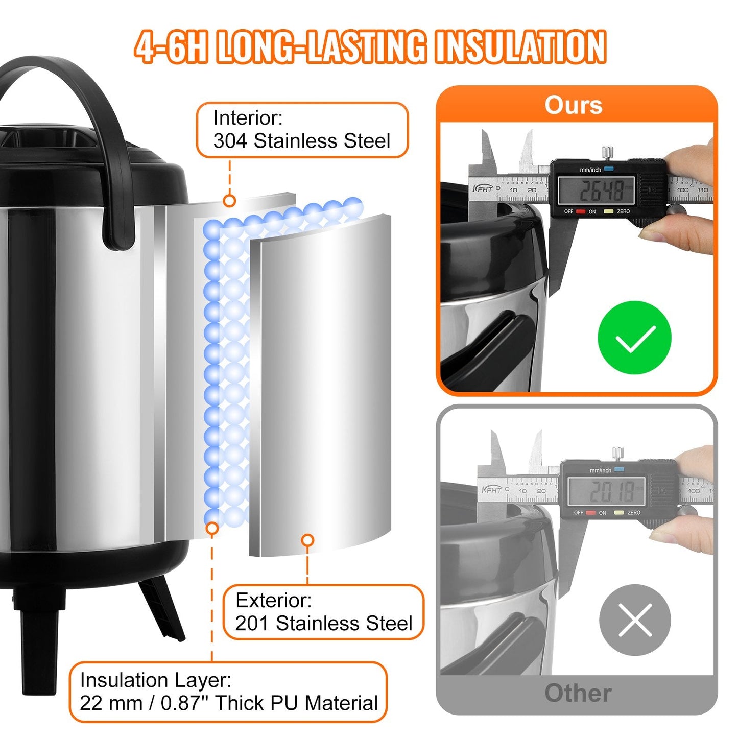 Stainless Steel 6L Thermal Beverage Dispenser with Spigot for Hot & Cold Drinks