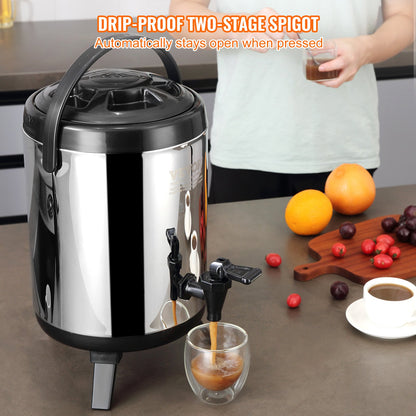 VEVOR Stainless Steel Insulated Beverage Dispenser, 6 Liter, Thermal Hot and Cold