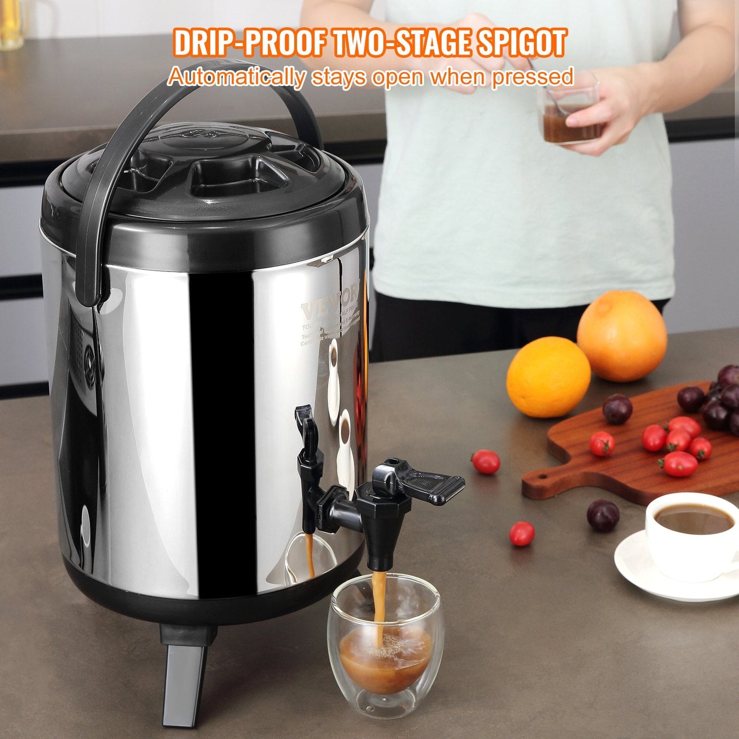 Stainless Steel 6L Thermal Beverage Dispenser with Spigot for Hot & Cold Drinks