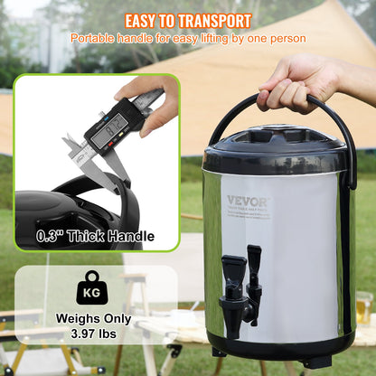 VEVOR Stainless Steel Insulated Beverage Dispenser, 6 Liter, Thermal Hot and Cold