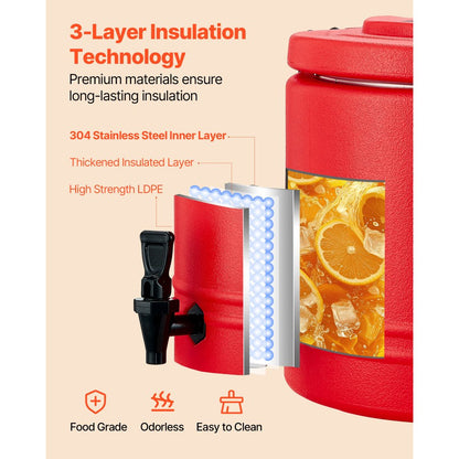 VEVOR Insulated Beverage Dispenser for Hot and Cold Drinks 2.2 Gal/8L Cooler Jug
