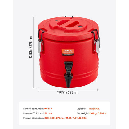 VEVOR Insulated Beverage Dispenser for Hot and Cold Drinks 2.2 Gal/8L Cooler Jug