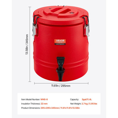 VEVOR Insulated Beverage Dispenser for Hot & Cold Drinks 3 Gal/11.4L Cooler Jug