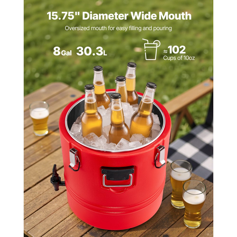 VEVOR Insulated Beverage Dispenser for Hot and Cold Drinks 8 Gal/30L Cooler Jug