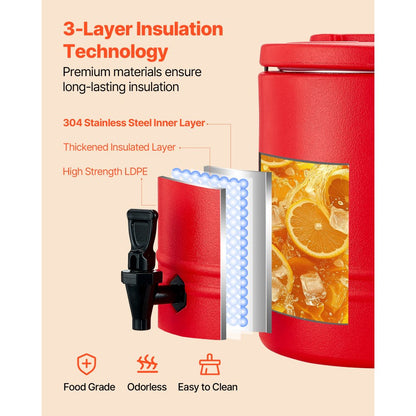 VEVOR Insulated Beverage Dispenser for Hot and Cold Drinks 8 Gal/30L Cooler Jug