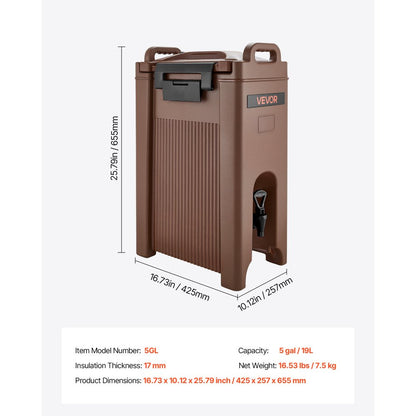 VEVOR Insulated Hot and Cold Beverage Dispenser 5Gal/19L Food-Grade Drink Server