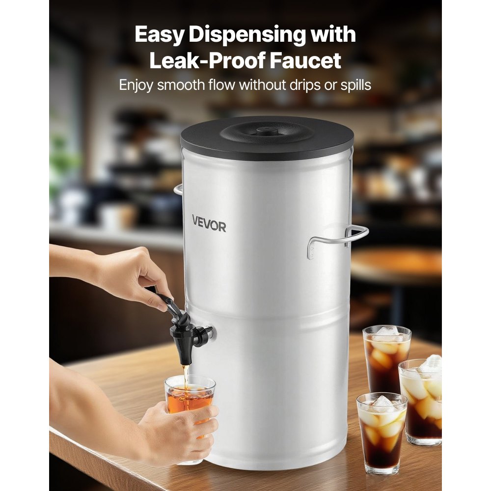 VEVOR Ice Tea Dispenser 4 Gal/15L for Iced Tea Juice Coffee 304 Stainless Steel