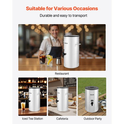 VEVOR Ice Tea Dispenser 4 Gal/15L for Iced Tea Juice Coffee 304 Stainless Steel