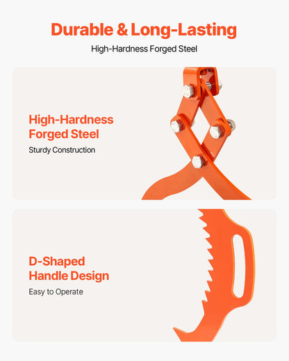 VEVOR 32in Log Lifting Tongs 2 Claw Solid Steel Log Grapple Swivel Log Tools