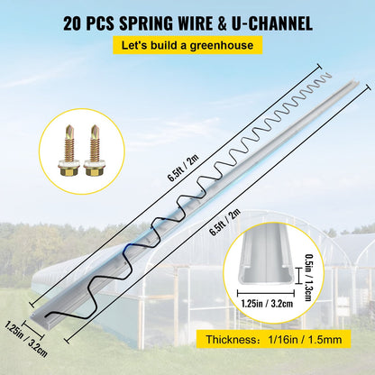 Greenhouse 2m Spring Lock & U-Channel Set for Poly Film Attachment, 20 Pack