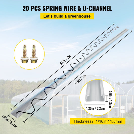 Greenhouse 2m Spring Lock & U-Channel Set for Poly Film Attachment, 20 Pack