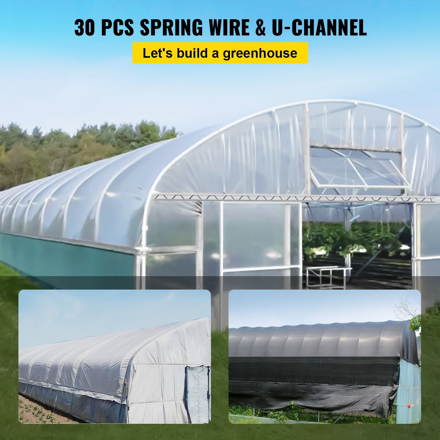 VEVOR Spring Wire and Lock Channel, 2m Spring Lock & U-Channel Bundle for Greenhouse,