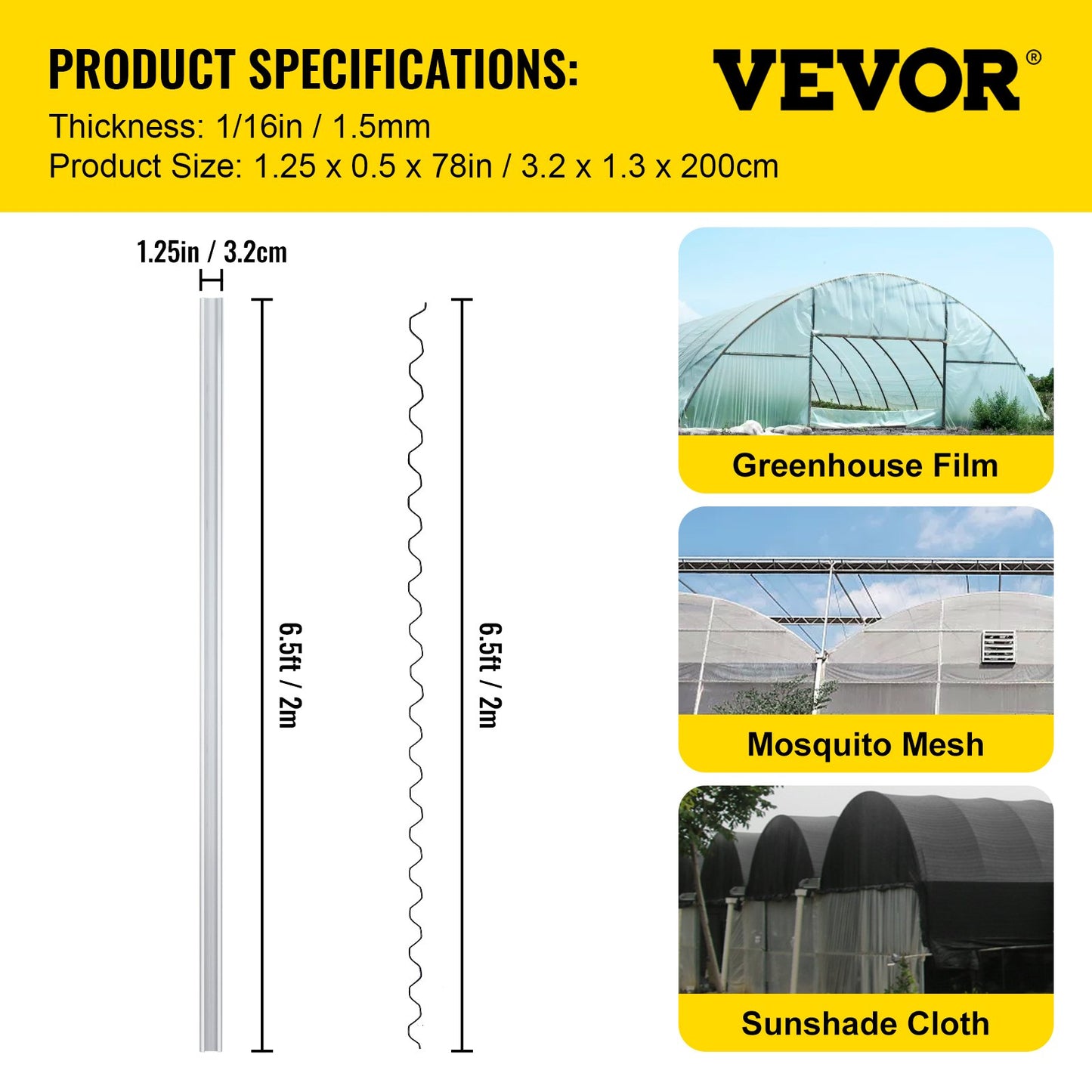 VEVOR Spring Wire and Lock Channel, 2m Spring Lock & U-Channel Bundle for Greenhouse,