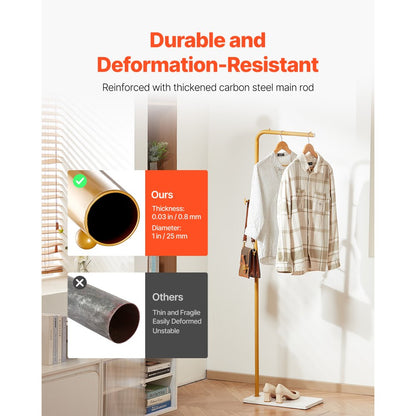 Coat Rack Freestanding Coats Rack with Quartz Stone Base & 3 Round Hooks