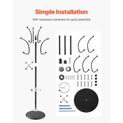 Freestanding Coat Rack Stable Marble Base with Umbrella Holder & 14 Hooks